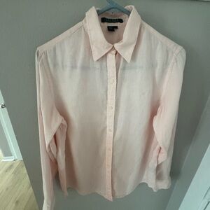 Lauren Ralph Lauren Light  Pink Linen Button-Up Shirt (S)
